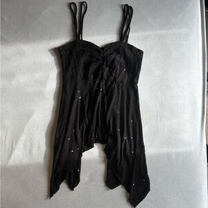 Y2K Black Handkerchief Hem Cami Top with Subtle Sparkle